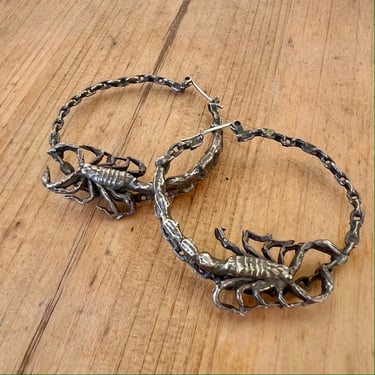 Sterling Scorpion Chainlink Hoop Earrings