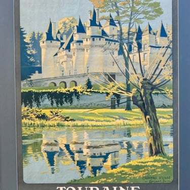 Antique French Art Deco Touraine Circuits Automobiles Travel Poster by Duval 