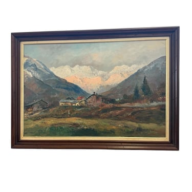 Free Shipping within Continental US - Vintage Scenic Hand-Painted Alpine like Landscape - Framed Wall Art abstract textured Painting 