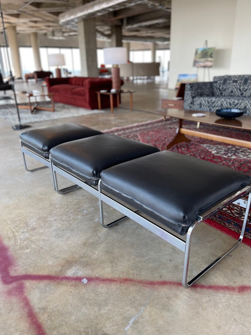 Mid Century/Vintage Vinyl/Chrome Bench & Ottoman Urban Goods San