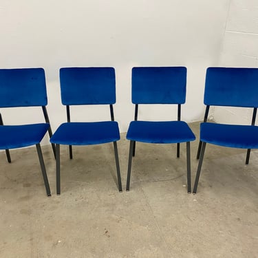 1970s Steelcase Blue Velvet Side Chairs, Set of 4