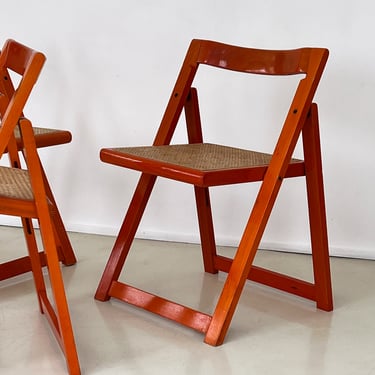 Vintage 1970s Orange and Cane Italian Folding Chair