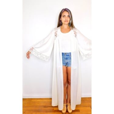 Laurel Canyon Slip Dress // vintage robe 70s sheer lace boho hippie sun hippy maxi ivory white 1970's 60s 70's 1970s // S/M 