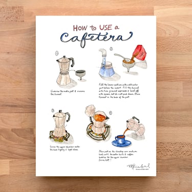 Cafetera Moka Pot Coffee Infographic Watercolor Art Print