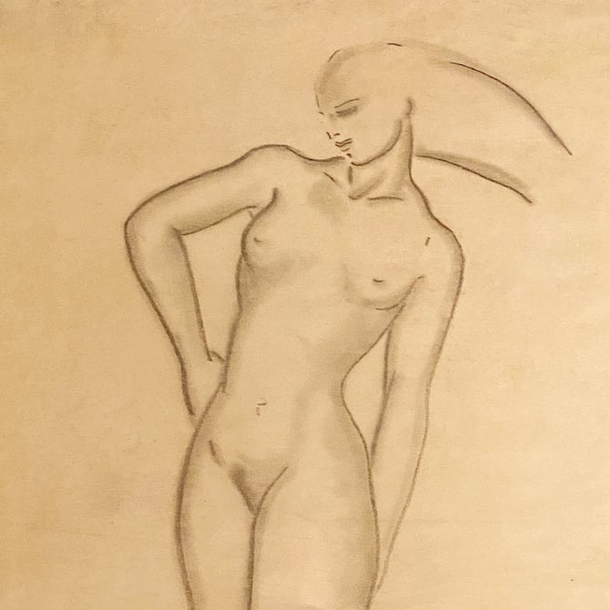 WPA Era Nude Drawing of Woman - Rare 1940s Modernist Art - Signed by Mystery Artist - WW2 Era Drawings - Women's Rights - Vintage Nudes 