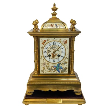 Late 19th Century "Japonisme" Gilt Metal Mantel Clock by Curtis & Horspool, Paris
