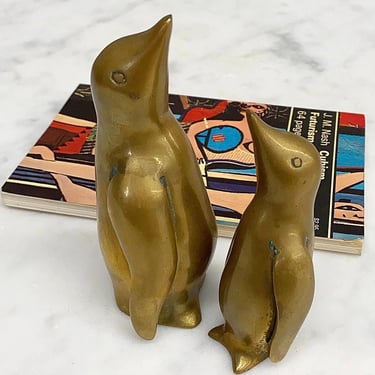 Vintage Penguin Statues Retro 1970s Mid Century Modern + Brass + Gold Metal + Set of 2 + Birds + MCM Bookshelf Decor + Knick Knacks 