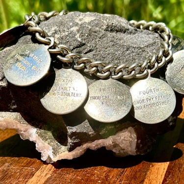 Vibtage Charm Bracelet Ten Commandments Religious Jewelry Retro Silver Tone 