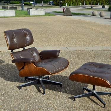 Vintage Eames for Herman Miller Brazilian Rosewood Brown Lounge Chair with Ottoman 1980 
