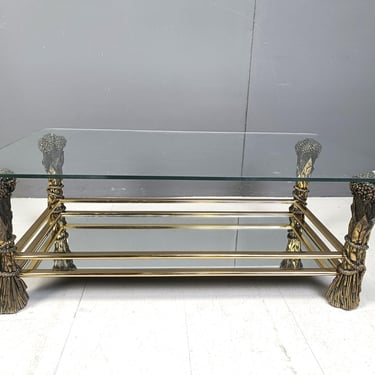 Vintage brass flower coffee table, 1970s - corn coffee table - hollywood regency coffee table - willy daro coffee table - vintage table 