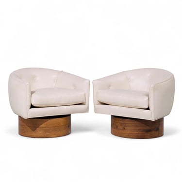 Milo Baughman for Thayer Coggin Mid Century Rosewood Swivel Lounge Chairs - Pair - mcm 