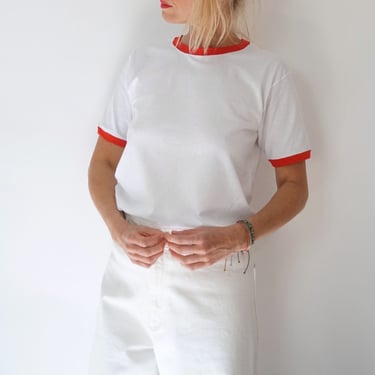 Vintage White Red Ringer T Shirt | Crewneck Tee Cotton | 100% Cotton | The Perfect Tee | S-M 