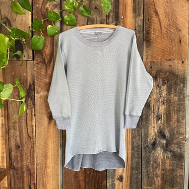 Vintage 80s Two Tone Overdyed Gray Waffle Knit Thermal 3/4 Sleeve Grunge Size L 