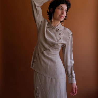 Vintage 50s Button Wave Two Piece Suit/ 1940s 1950s Plaid Spring Skirt Suit/ Size Medium 28 