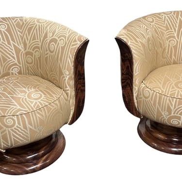 Custom French Style Art Deco Swivel Chairs Volute PatternFabric