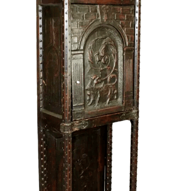 Antique Cabinet, Reliquary, French, Embossed Leather, Studded, 19th C, 1800s