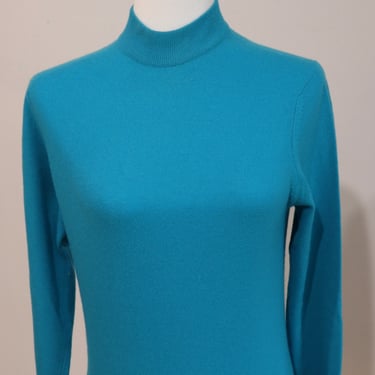 Vintage 1960s Pure Cashmere Turquoise Pin-Up Sweater Bryant of Scotland Size 38 Medium/Large 