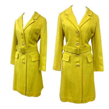 Vtg Vintage 1960s 60s Designer Gus Mayer Polka Dot Lemon Yellow Lightweight Coat 