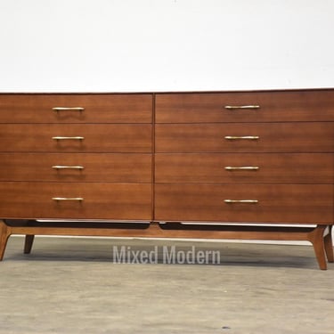 Refinished Walnut and Brass Dresser by RWAY 