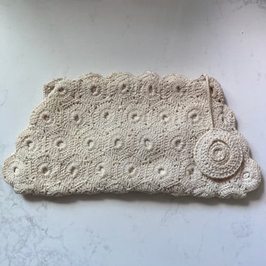 vintage 1940s ivory crochet clutch with coin purse 
