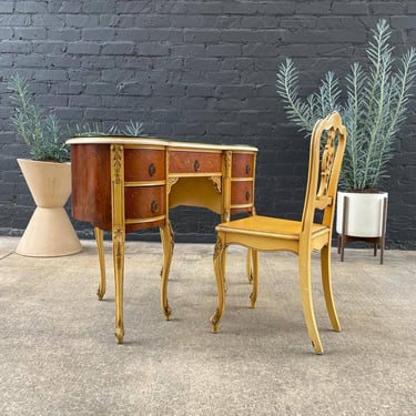 French Style Louis XV Writing Desk with Desk Chair, c.1940’s 