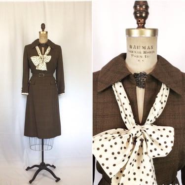 Vintage 60s dress | Vintage chocolate brown polka dot dress | 1960s I. Magnin  Abe Schroeder bow tie dress 