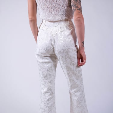 60s White Western Pants Cotton Floral High Waisted Cropped Pants Vintage Rare H C Bar Ranchwear 25