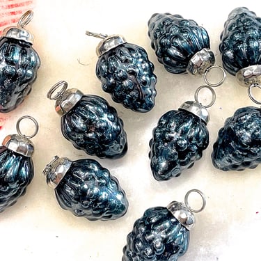 VINTAGE: 5pc - Small Thick Mercury Glass Ornaments - Kugel Style Christmas Ornaments - Pinecones 