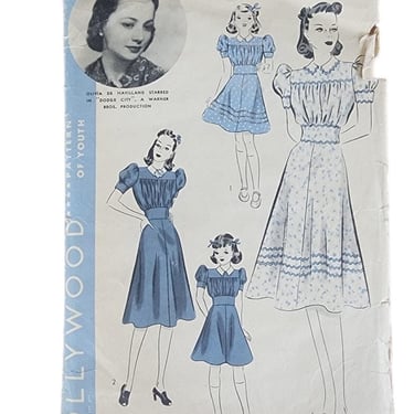 Vintage 40s Sewing Pattern: Dress Olivia de Havilland Hollywood Pattern 1759 