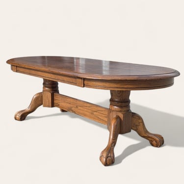 Oak Claw Foot Coffee Table, Oval, Living Room, Colonial, Early American, Traditional, Chippendale 