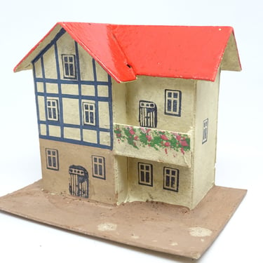 Antique German House for Christmas Putz or Nativity, Vintage Cardboard Toy, Germany 