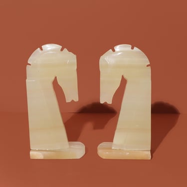Vintage Stone Horse Head Bookends 