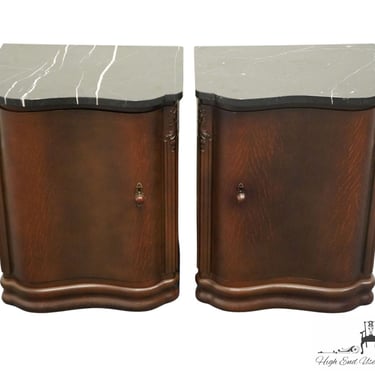 Set of 2 VINTAGE ANTIQUE Solid Walnut Traditional Style19" Left & Right Cabinet Nightstands w. Black Granite Tops 