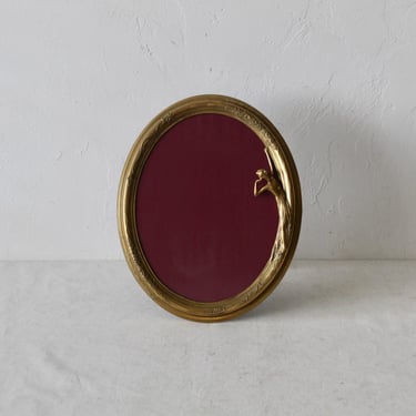 Vintage Italian Style Brass Oval Picture Frame Female Figure Detail 