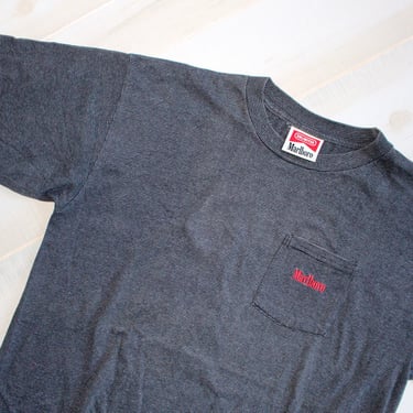Vintage 90s Marlboro T Shirt, 1990s Pocket T Shirt, Striped, Stripes, Crewneck, Embroidered, Unlimited, Cigarettes 