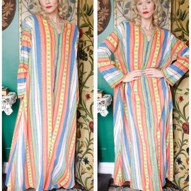 1970s Kaftan // Bold Multicolor Lounge Kaftan // vintage 70s maxi dress 