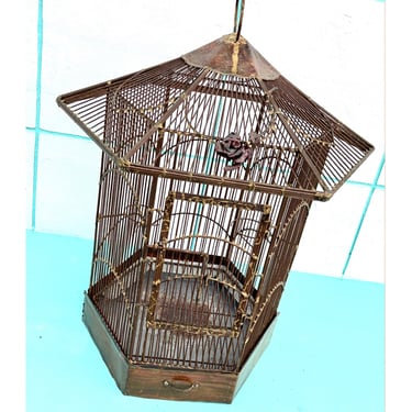 Vintage 60s Brutalist Inspired Large Copper + Brass + Metal Birdcage 