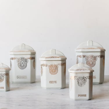 Set of 6 Vintage Ironstone Canisters