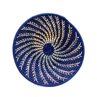 VINTAGE: 12" Coiled Basket - Hand Woven and Hand Dyed - Coiled Tray - Coiled Bowl - SKU Wall-22-00014313 