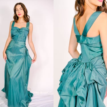 Vintage 30s Hunter Green Satin Sweetheart Evening Gown | The Vault 1969 -  San Diego, CA | ATTIC