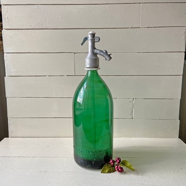 Vintage Large Seltzer Green Bottle Glass // Vintage Soda Syphon // Vintage Green Glass Seltzer Soda Bottle 