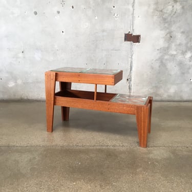 Mid Century American Modern Mahogany Table w/Glass Block Inserts