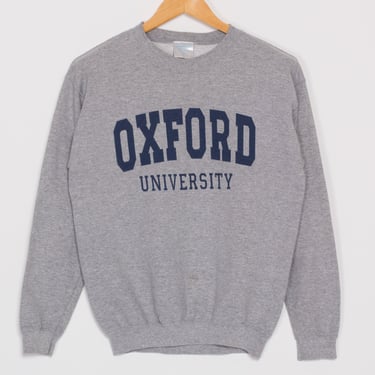 Small 90s Oxford University Crewneck Sweatshirt | Vintage Heather Grey Collegiate Graphic Pullover 