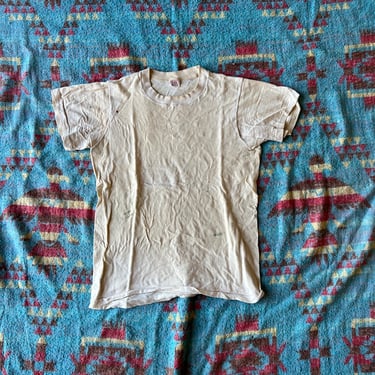 Vintage 1950s BVD Brand Blank Thrashed White Tee 