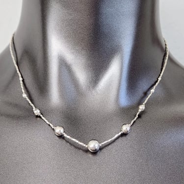 Navajo Liquid Silver Necklace~Vintage Hand beaded Choker~Gifts for Her 