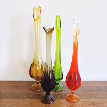Vintage Mid-Century Swung Art Glass Vases - Set of 4 