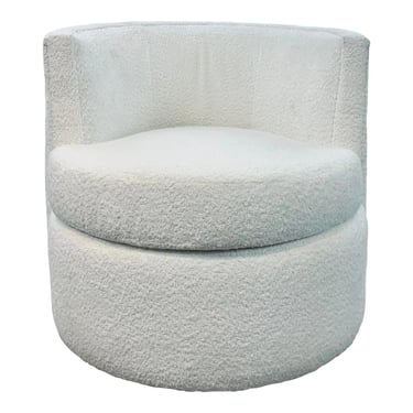 Modern White Boucle Swivel Chair