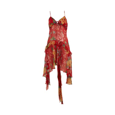 Dolce &amp; Gabbana Red Floral Print Silk Dress