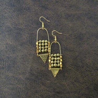 Lava rock chandelier earrings gold 