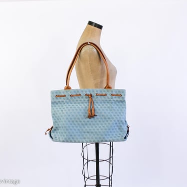 Dooney & Burke | 1980s Blue Canvas Monogram Tote Bag | 80s Blue Canvas Shoulder Bag | Dooney Bourke 